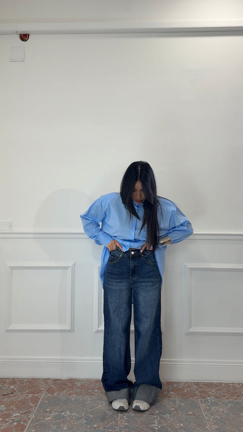 Jeans Wide Leg lavaggio scuro con risvolto