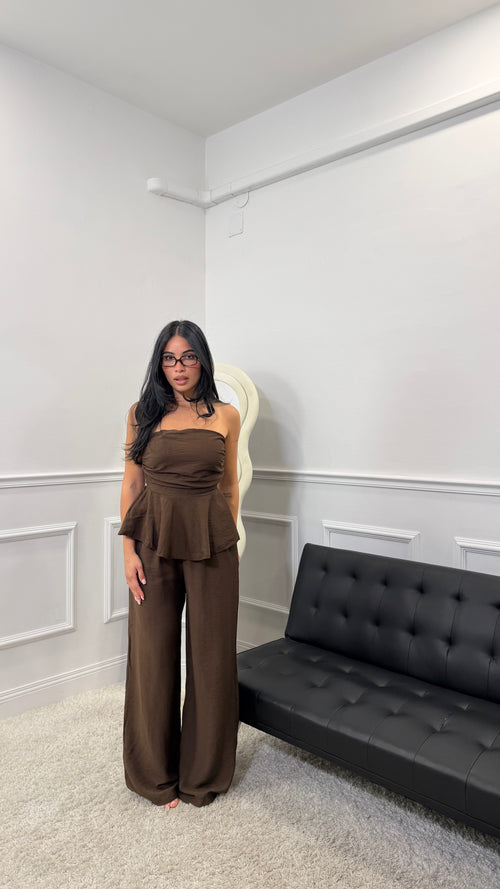 Coordinato Giulia in simil lino Marrone