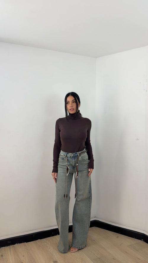 Jeans Wide Belt Detail