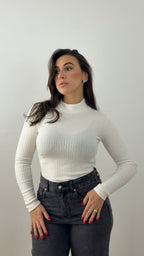 Body Mezzocollo a costine bianco