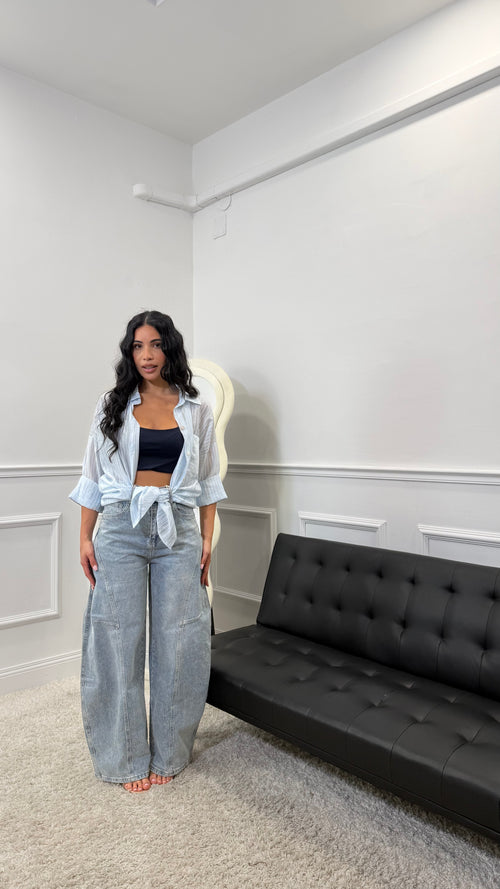 Camicia a righe semivelata Azzurra