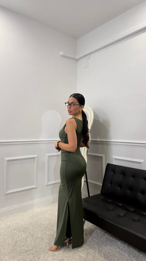 Long Dress Minimal Verde Militare