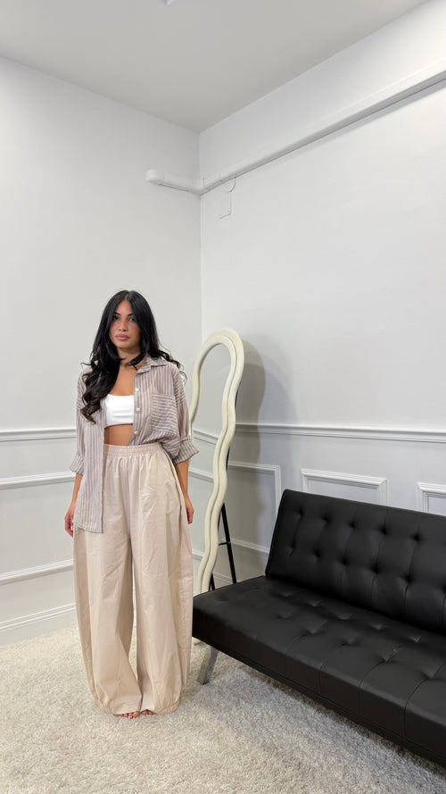 Camicia a righe semivelata Fango