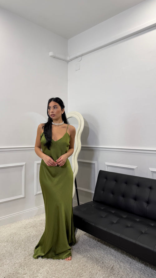 Abito lungo satinato Verde