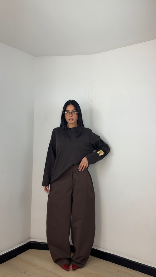 Pantalone Clara effetto denim Marrone