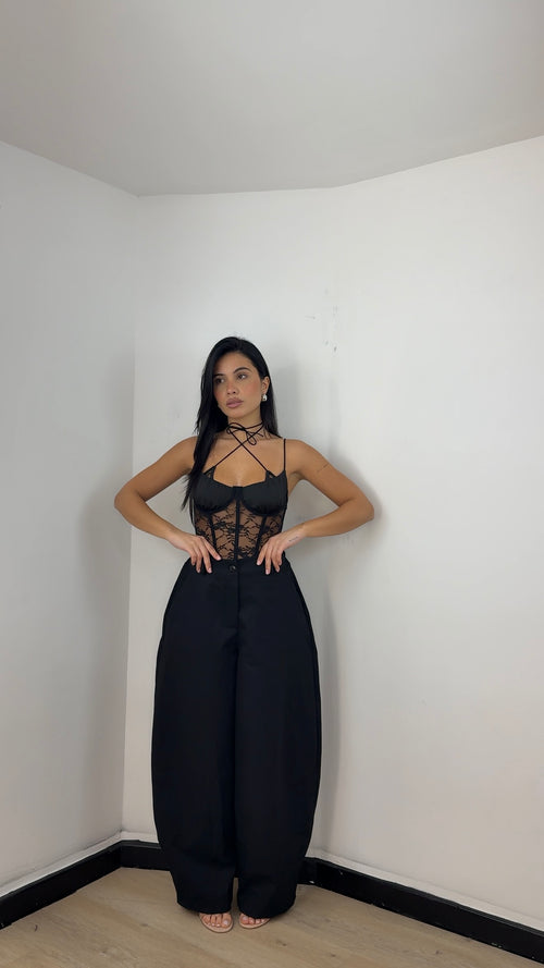 Pantalone Clara effetto denim Nero