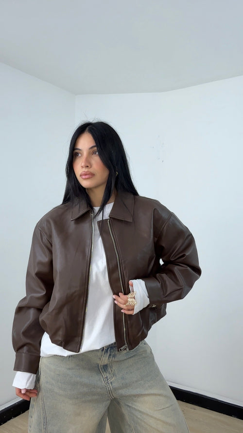 Bomber in ecopelle Marrone