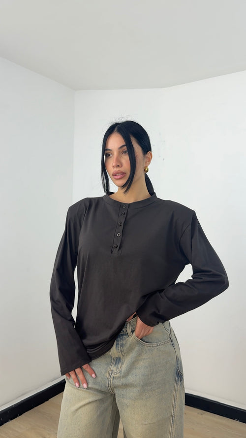 Shirt Botton Over Marrone