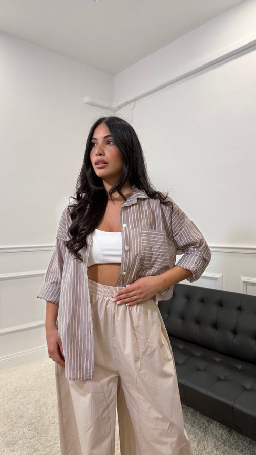 Camicia a righe semivelata Fango
