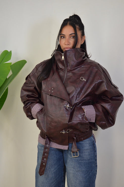 Bomber Biker in ecopelle bordeaux