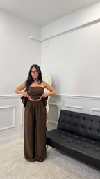 Coordinato Giulia in simil lino Marrone