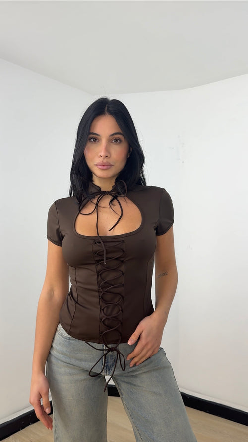 Top Lace Cut Marrone