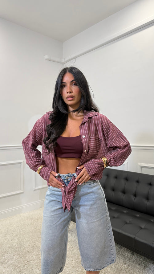 Camicia a righe semivelata Bordeaux