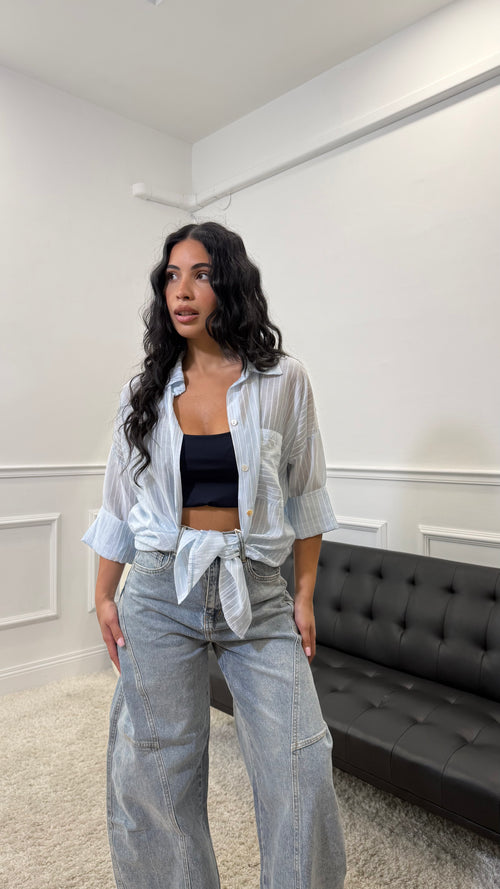 Camicia a righe semivelata Azzurra