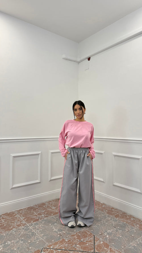 Pantalone Sporty Stripe Grigio Ghiaccio