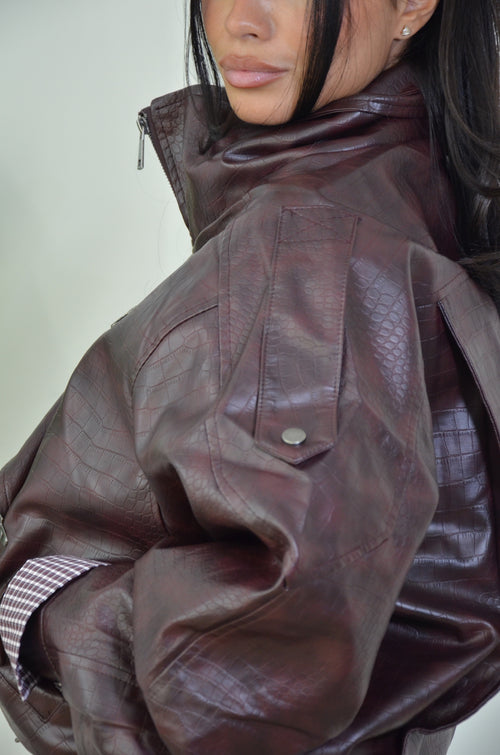 Bomber Biker in ecopelle bordeaux