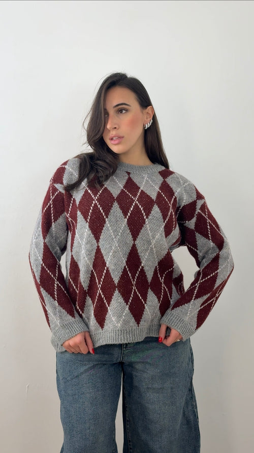 Pull Argyle Bordeaux