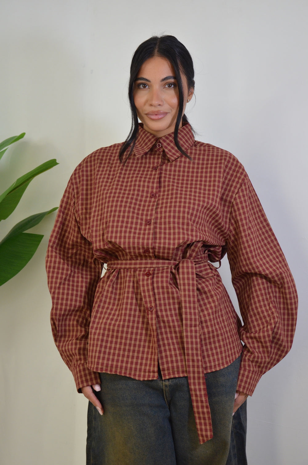 Camicia a quadri con cintura