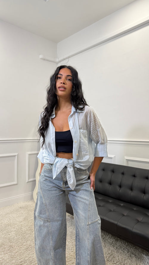 Camicia a righe semivelata Azzurra