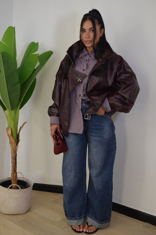Bomber Biker in ecopelle bordeaux