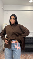 Camicia in cotone con spallina rinforzata Marrone