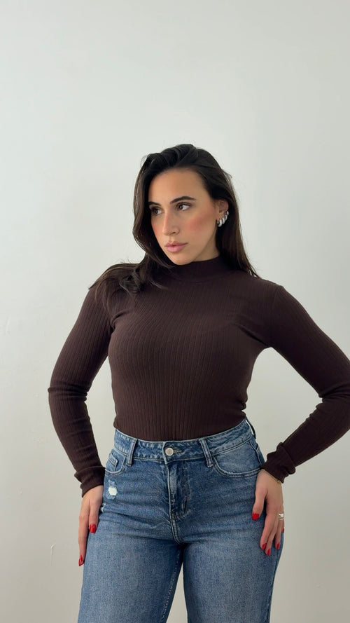 Body Mezzocollo a costine marrone