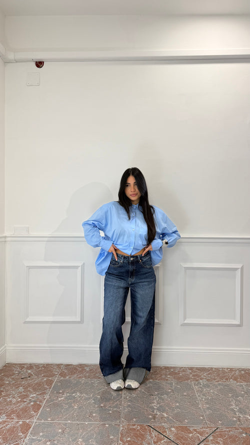Jeans Wide Leg lavaggio scuro con risvolto