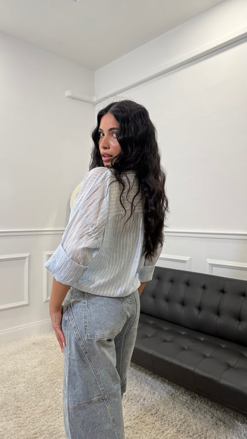 Camicia a righe semivelata Azzurra