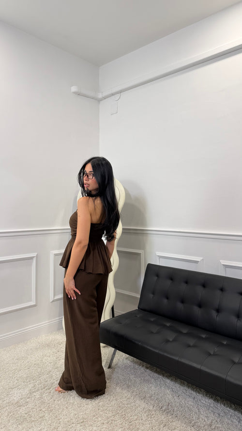 Coordinato Giulia in simil lino Marrone