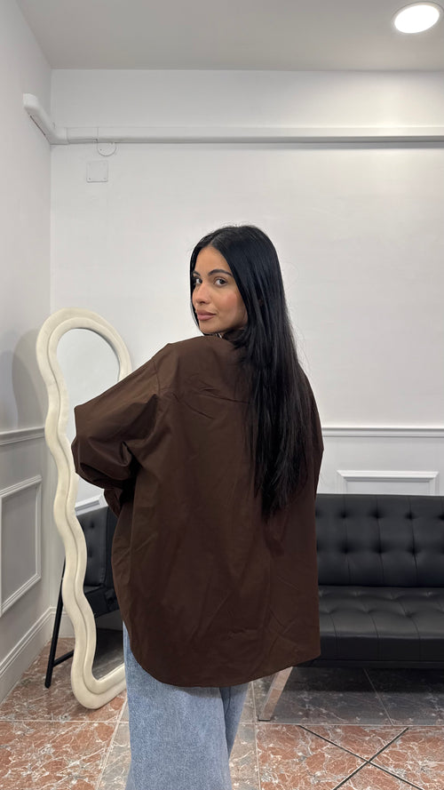 Camicia in cotone con spallina rinforzata Marrone