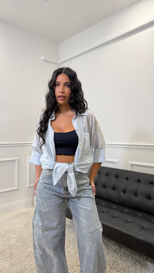 Camicia a righe semivelata Azzurra