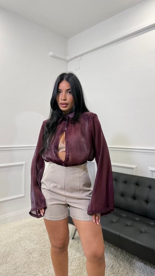 Camicia Satinata Bordeaux