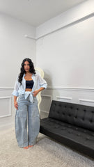 Camicia a righe semivelata Azzurra