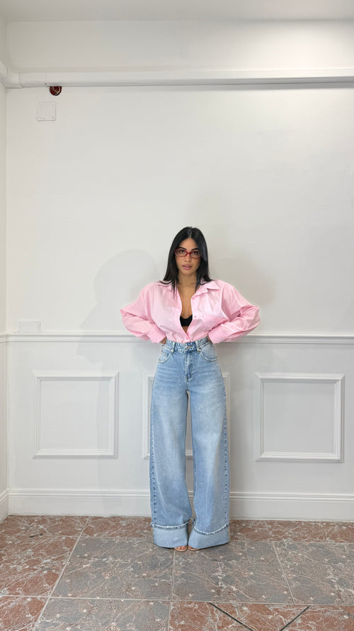 Jeans Wide Leg con risvolto