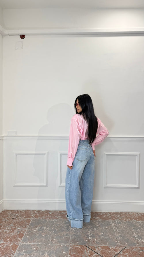 Jeans Wide Leg con risvolto