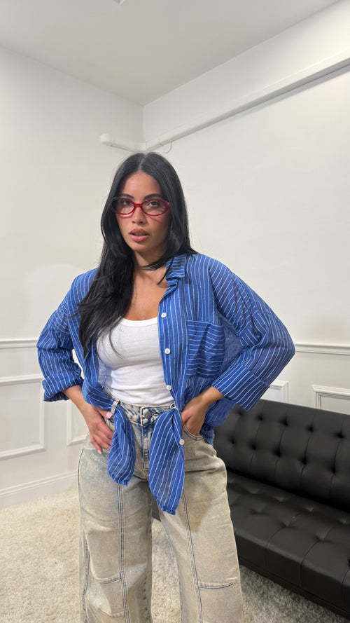 Camicia a righe semivelata Blu