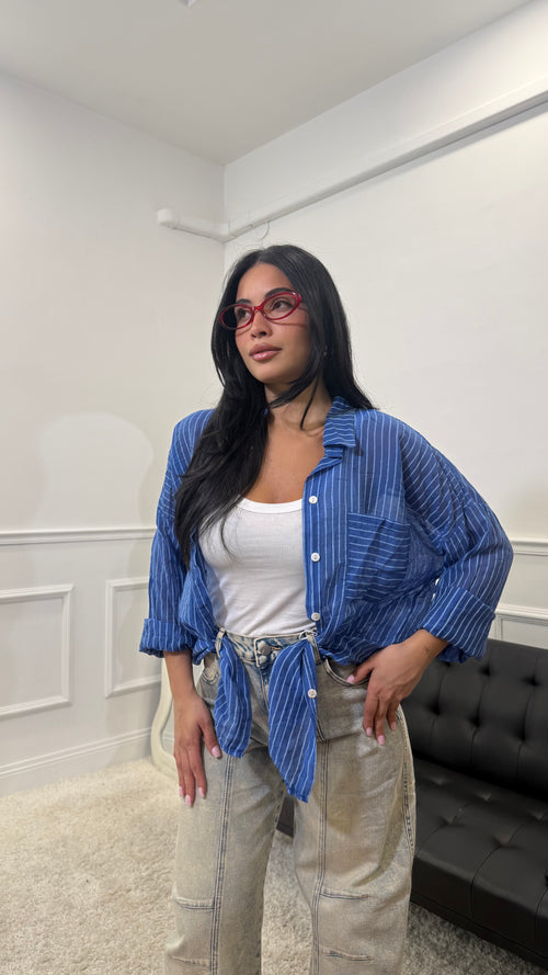 Camicia a righe semivelata Blu