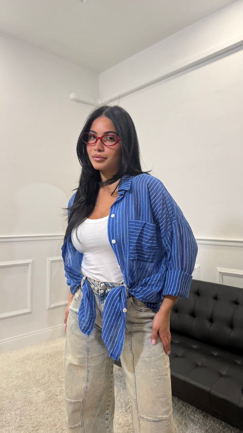 Camicia a righe semivelata Blu