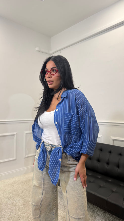 Camicia a righe semivelata Blu