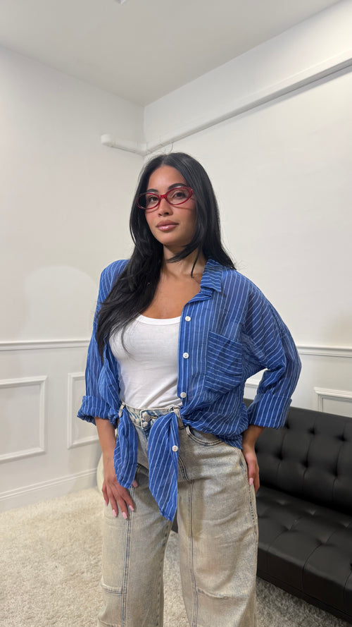 Camicia a righe semivelata Blu