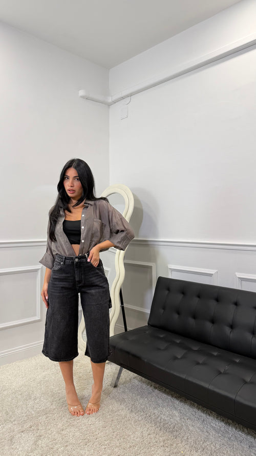 Camicia Semivelata monocolore Grigio Antracite