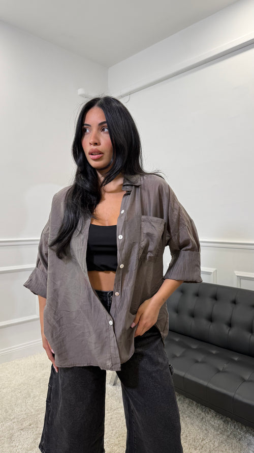 Camicia Semivelata monocolore Grigio Antracite