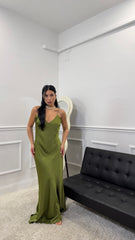 Abito lungo satinato Verde