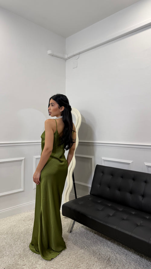 Abito lungo satinato Verde