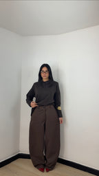 Pantalone Clara effetto denim Marrone