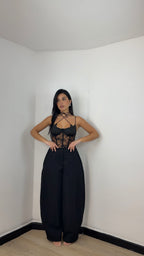 Pantalone Clara effetto denim Nero