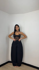 Pantalone Clara effetto denim Nero