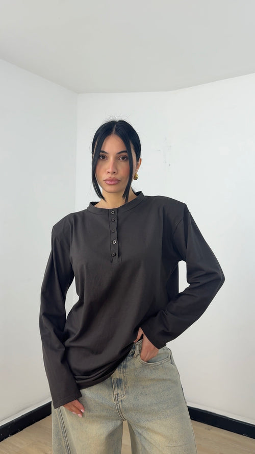 Shirt Botton Over Marrone