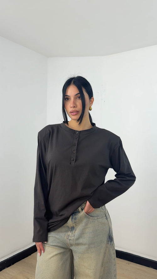 Shirt Botton Over Marrone