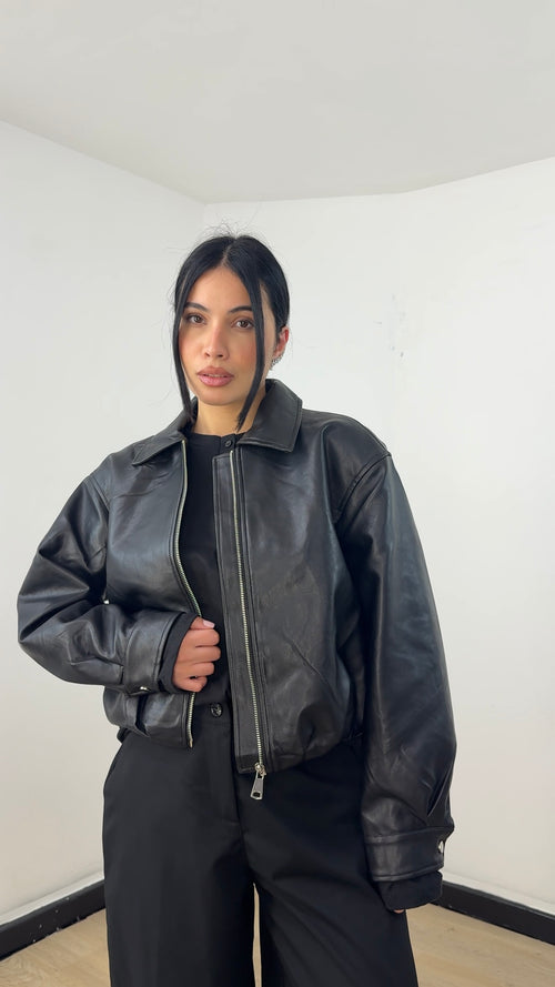 Bomber in ecopelle Nero